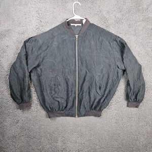 Perry Ellis Mens Silk‎ Bomber Jacket Gray Full Zip Size Small